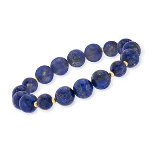 Ross Simons 8-10mm Lapis Bead Stretch Bracelet with 14kt Yellow Gold. 7"